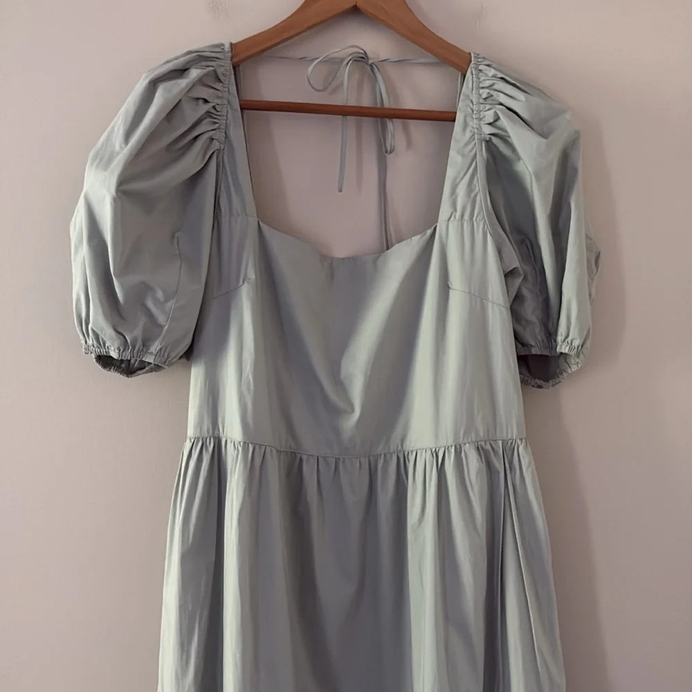 ASTR The Label llana Midi Dress Puff Sleeve Tiered‎ Skirt Tie Back Light Green M